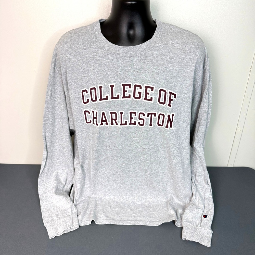 Champion Long Sleeve Shirt Mens XL College of Charleston Gray Graphic Tee
